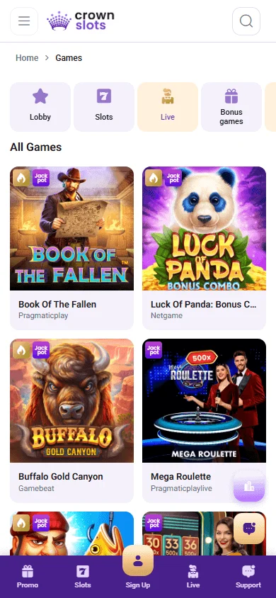 Crown Slots Casino casino games on mobile
