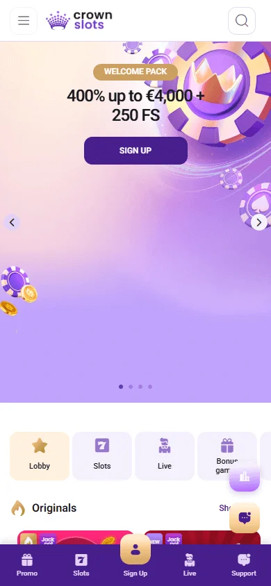 Crown Slots Casino games view on mobile